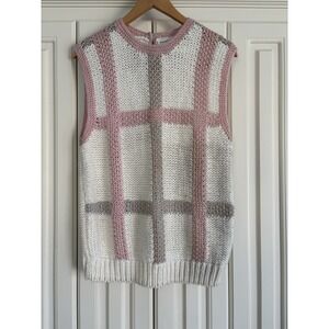Hand-Knitted Country Craft Plaid Sleeveless Sweater Vest Size Large Cottage Core